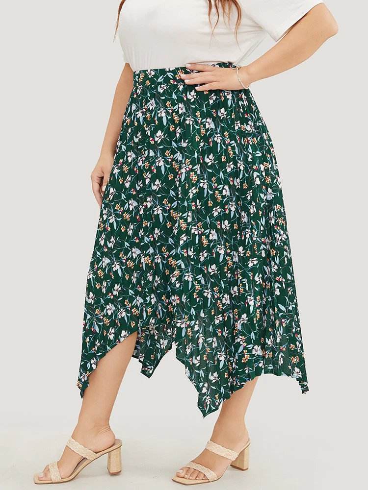Ditsy Floral Pleated Hanky Hem Skirt - Image 4