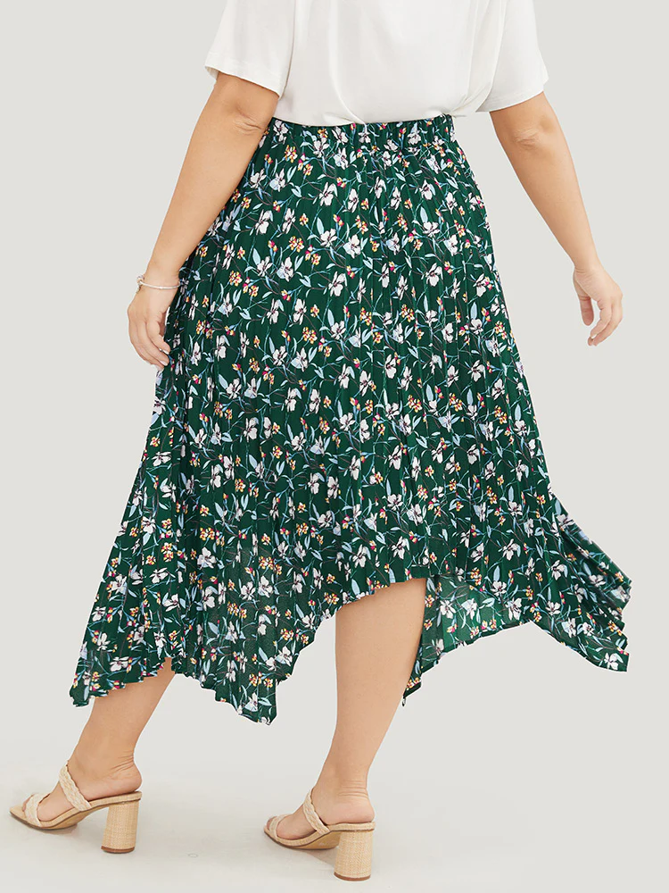 Ditsy Floral Pleated Hanky Hem Skirt - Image 5