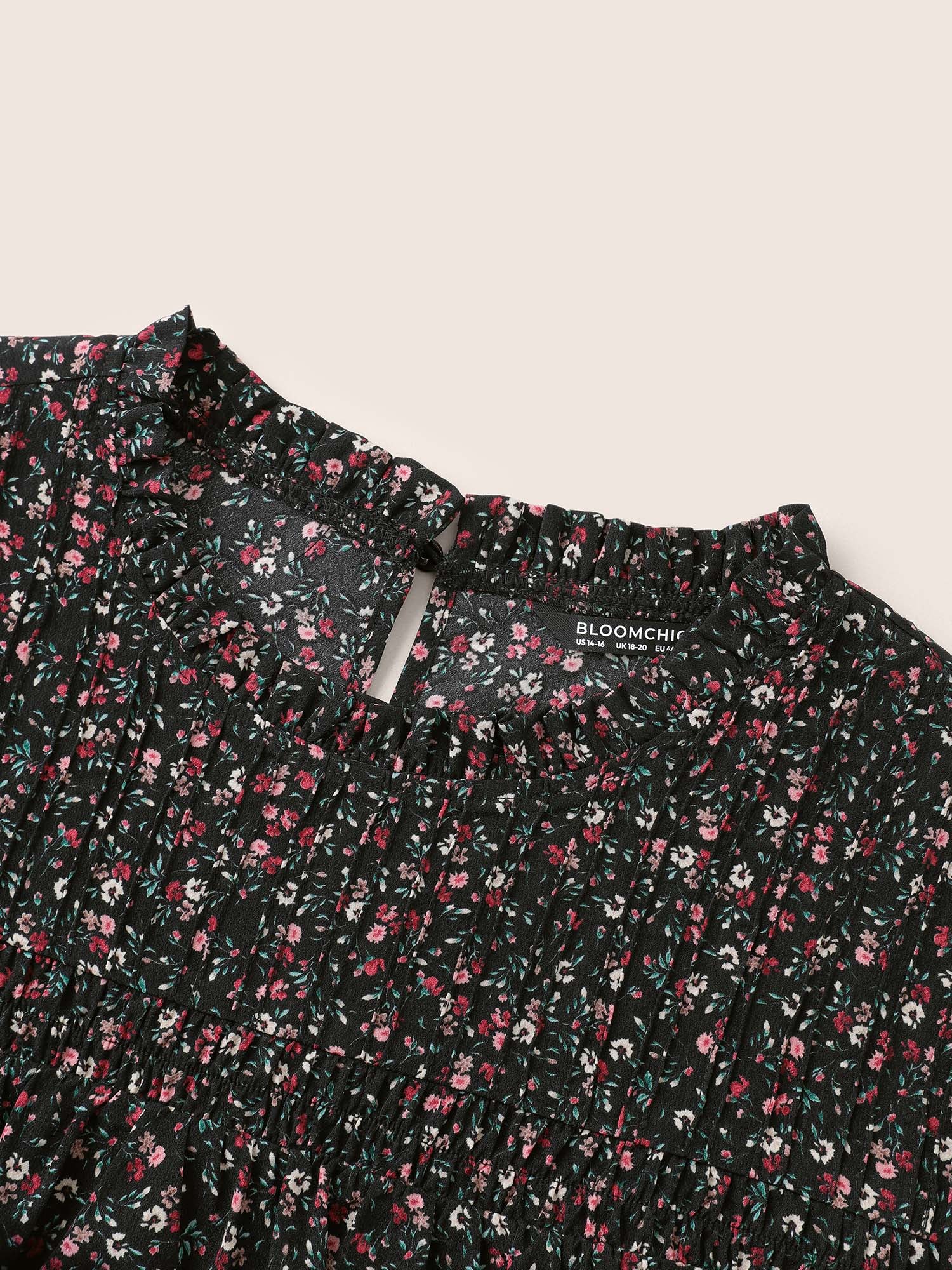 Ditsy Floral Plicated Detail Frill Trim Blouse - Image 5