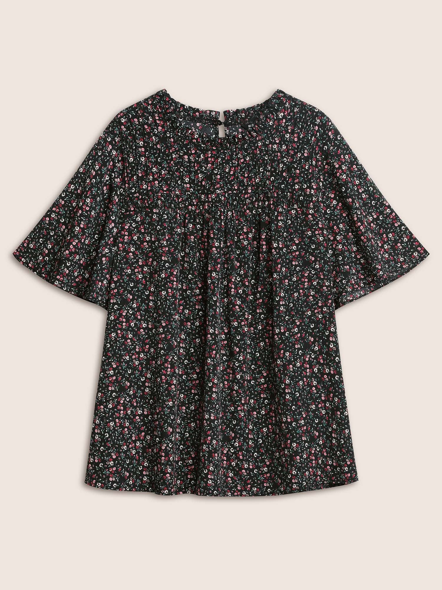 Ditsy Floral Plicated Detail Frill Trim Blouse - Image 6