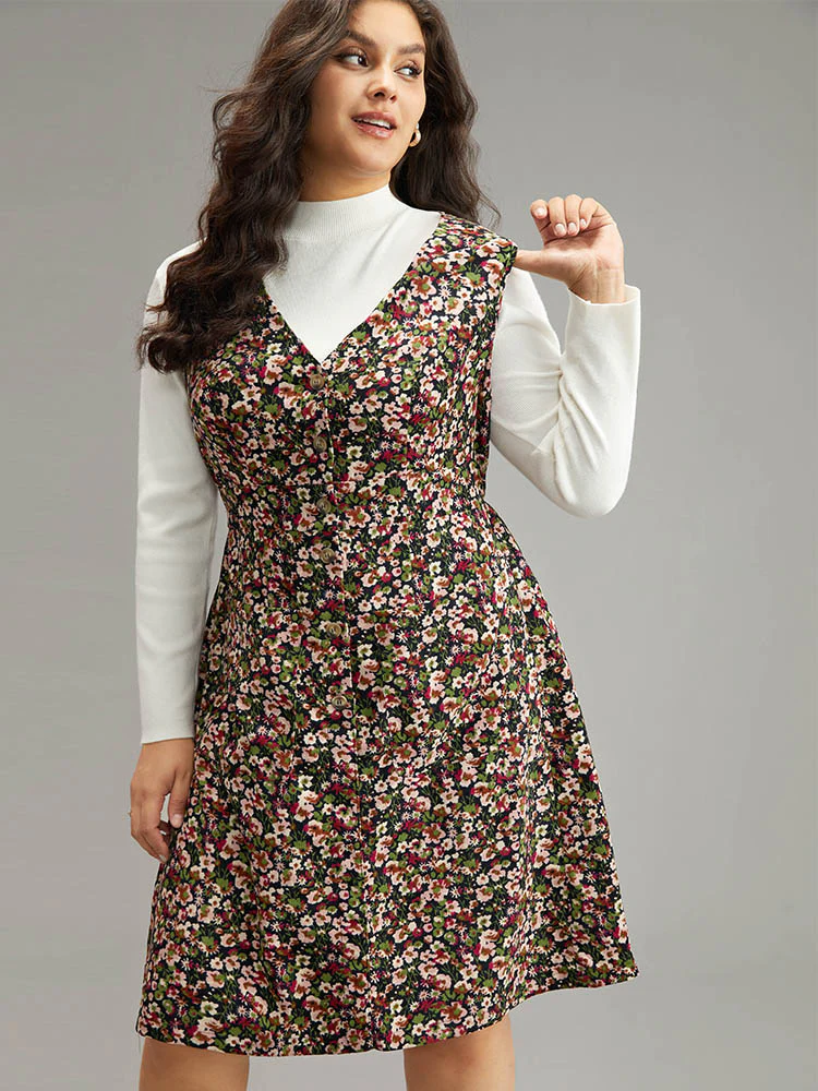 Ditsy Floral Pocket Button Detail Tank Dress - Image 4