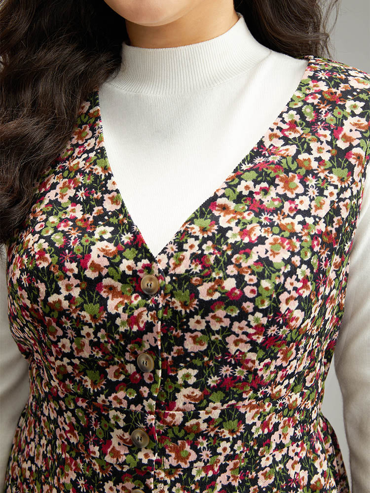 Ditsy Floral Pocket Button Detail Tank Dress - Image 6