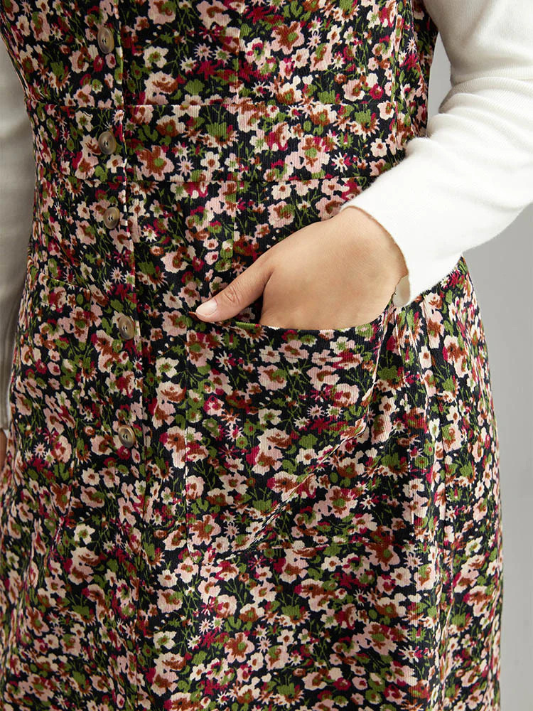 Ditsy Floral Pocket Button Detail Tank Dress - Image 7