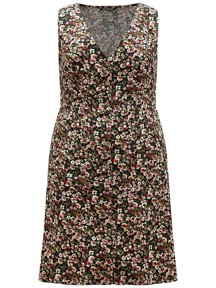 Ditsy Floral Pocket Button Detail Tank Dress - Image 8