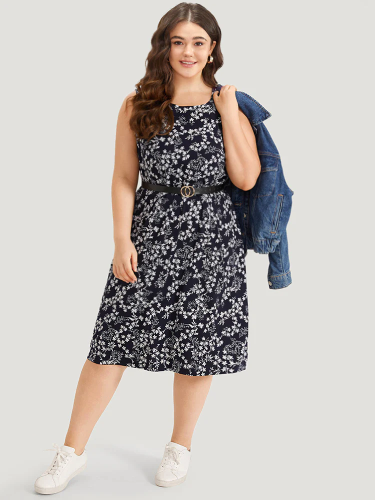 Ditsy Floral Pocket Crew Neck Tank Dress - Image 3