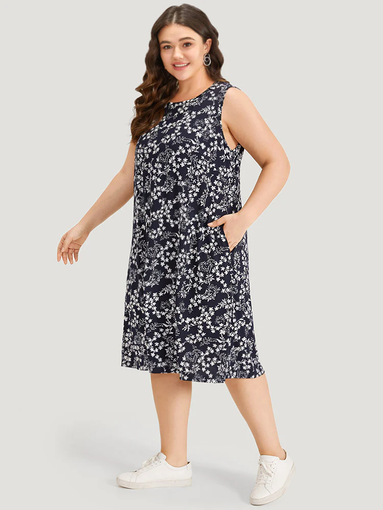 Ditsy Floral Pocket Crew Neck Tank Dress - Image 5