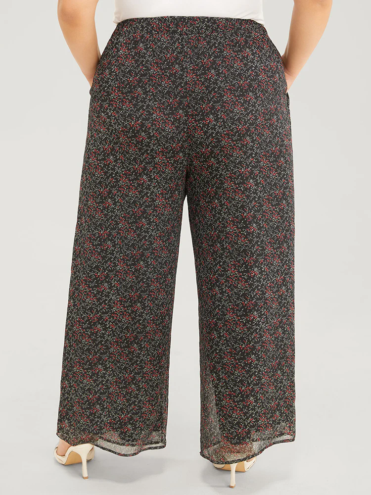 Ditsy Floral Pocket Elastic Waist Pants - Image 3