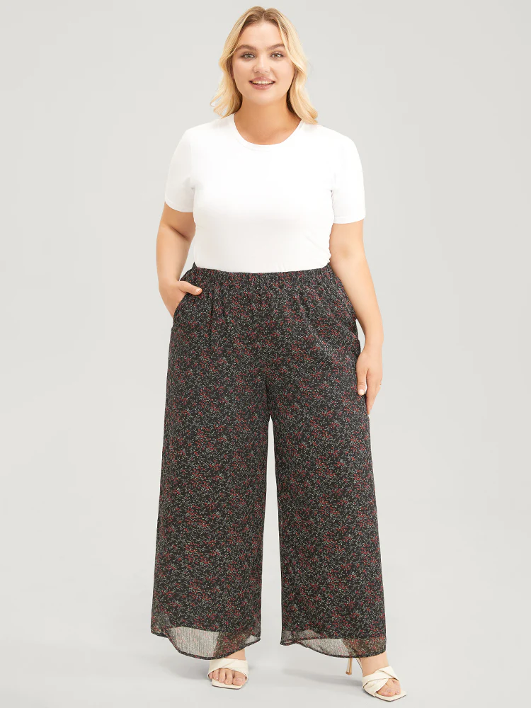 Ditsy Floral Pocket Elastic Waist Pants - Image 4