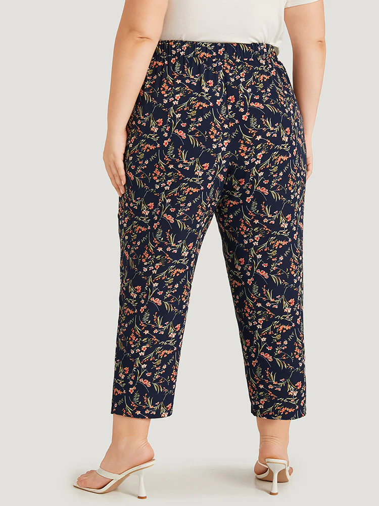 Ditsy Floral Pocket Elastic Waist Ties Patchwork Pants - Image 4