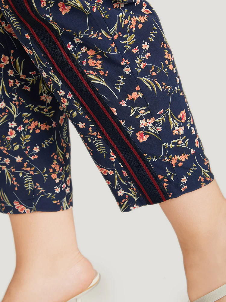 Ditsy Floral Pocket Elastic Waist Ties Patchwork Pants - Image 6