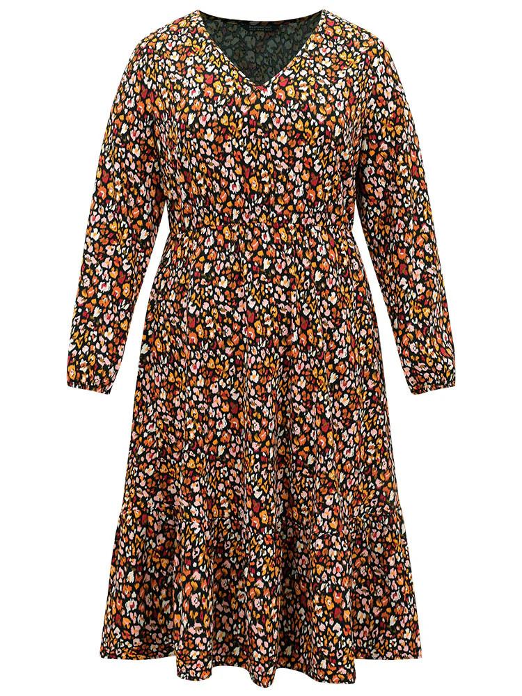 Ditsy Floral Pocket Lantern Sleeve Ruffle Hem Dress - Image 6