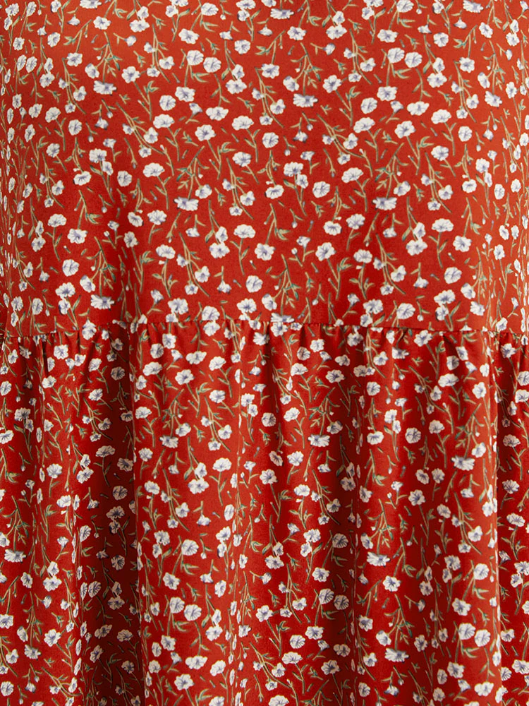 Ditsy Floral Pocket Layered Patchwork Crew Neck Dress - Image 10