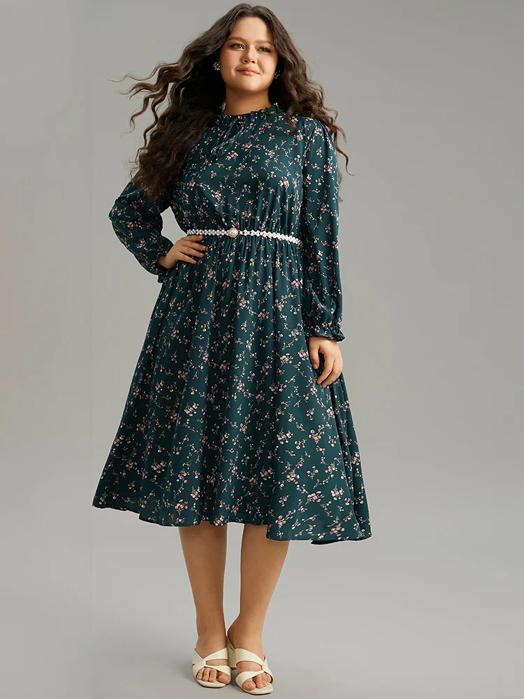 Ditsy Floral Pocket Mock Neck Dress - Image 3