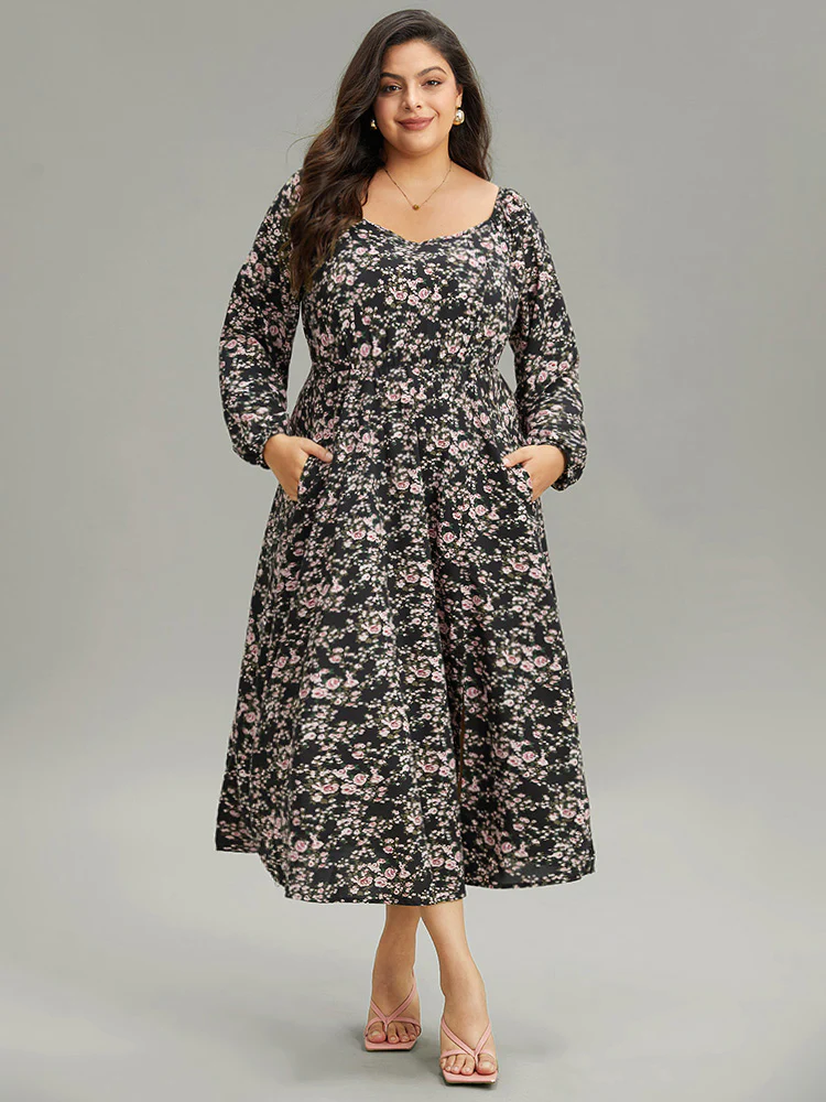 Ditsy Floral Pocket Plicated Detail Split Side Dress - Image 2