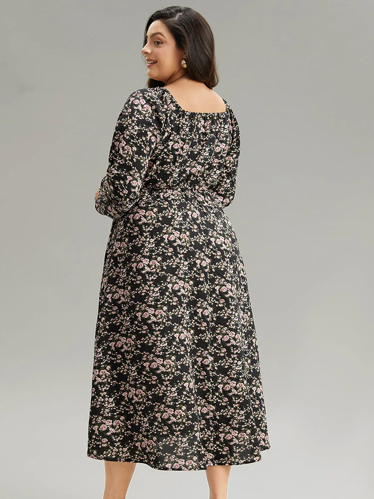 Ditsy Floral Pocket Plicated Detail Split Side Dress - Image 3