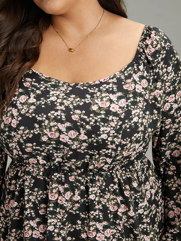 Ditsy Floral Pocket Plicated Detail Split Side Dress - Image 5