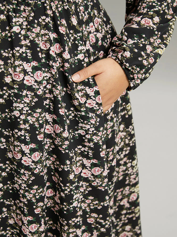 Ditsy Floral Pocket Plicated Detail Split Side Dress - Image 6
