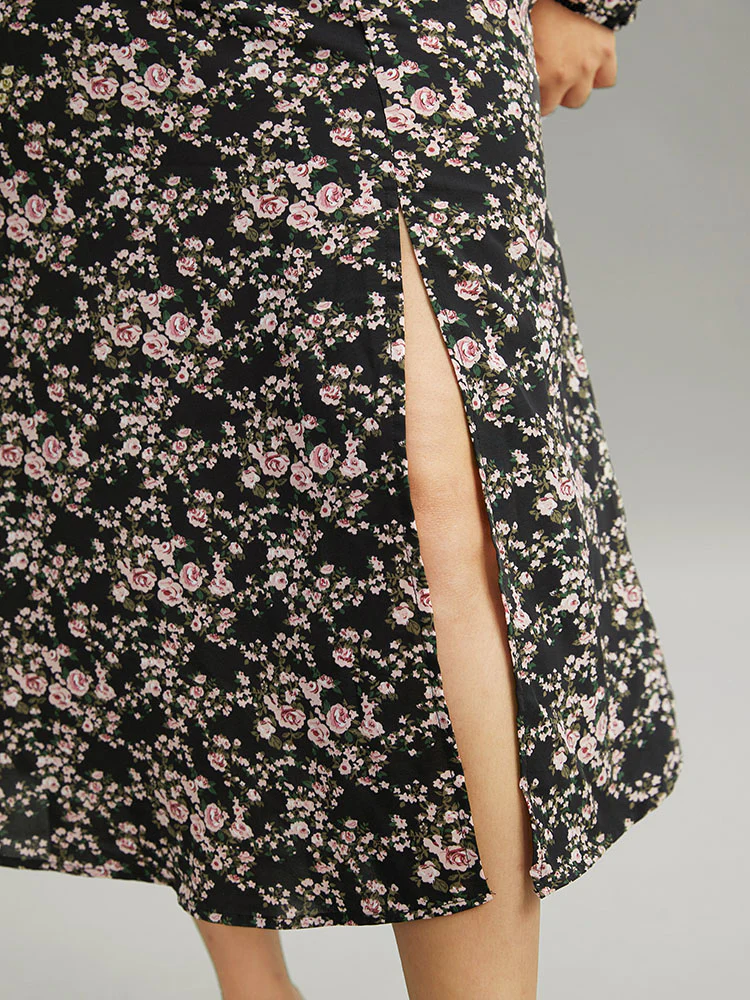 Ditsy Floral Pocket Plicated Detail Split Side Dress - Image 7