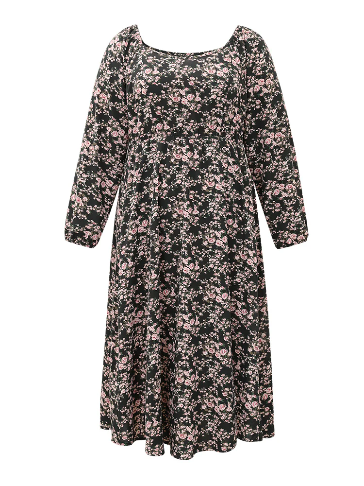 Ditsy Floral Pocket Plicated Detail Split Side Dress - Image 8