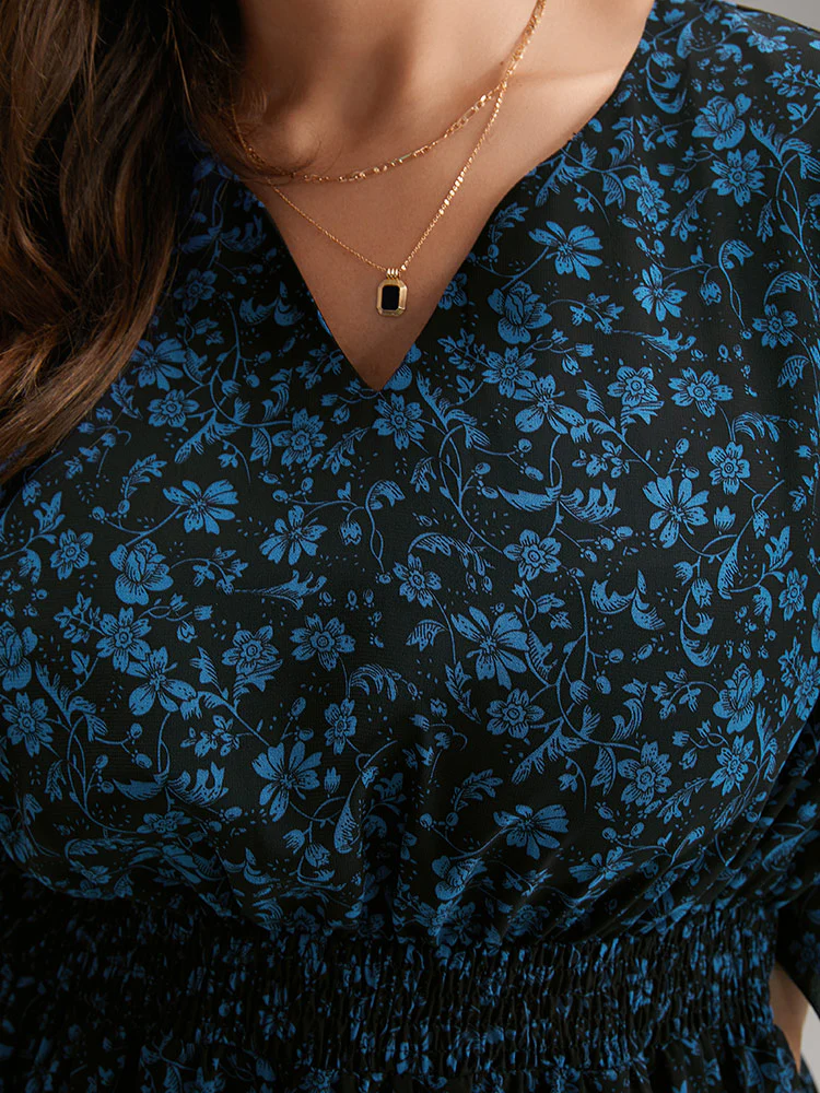 Chiffon Ditsy Floral Pocket Shirred Cuffs Dress - Image 5