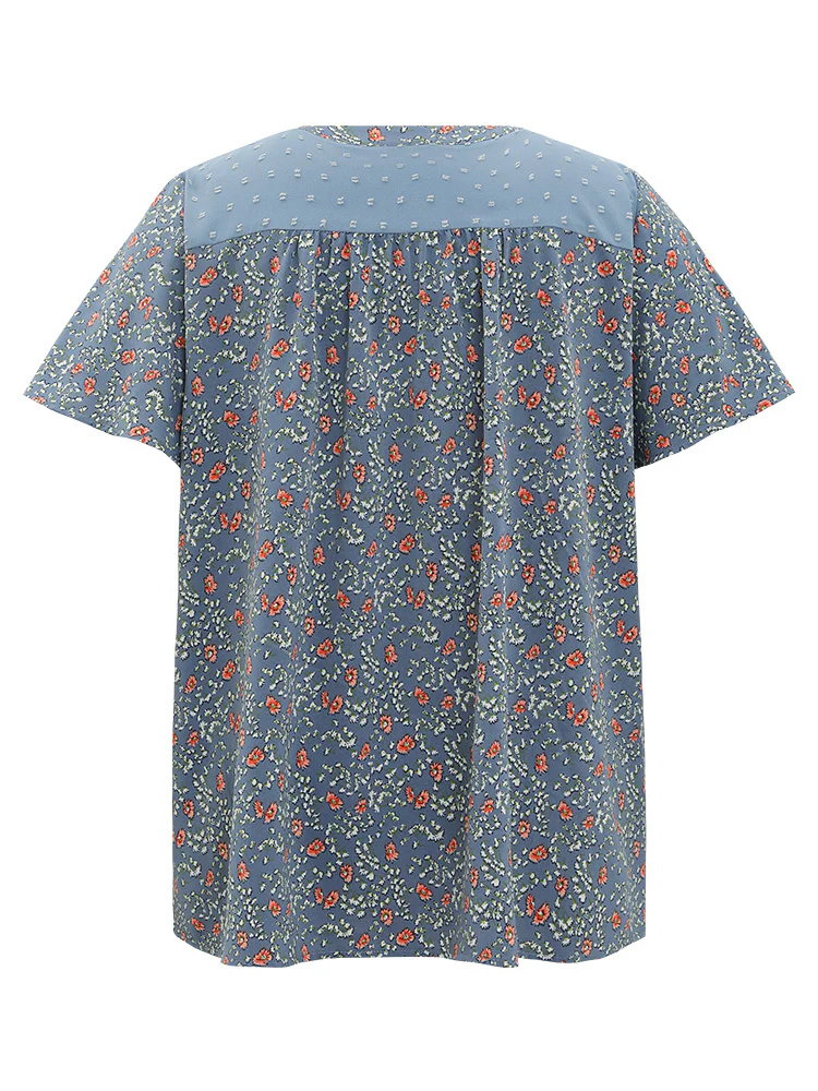 Ditsy Floral & Polka Dot Lace Notched Neck Blouse - Image 10