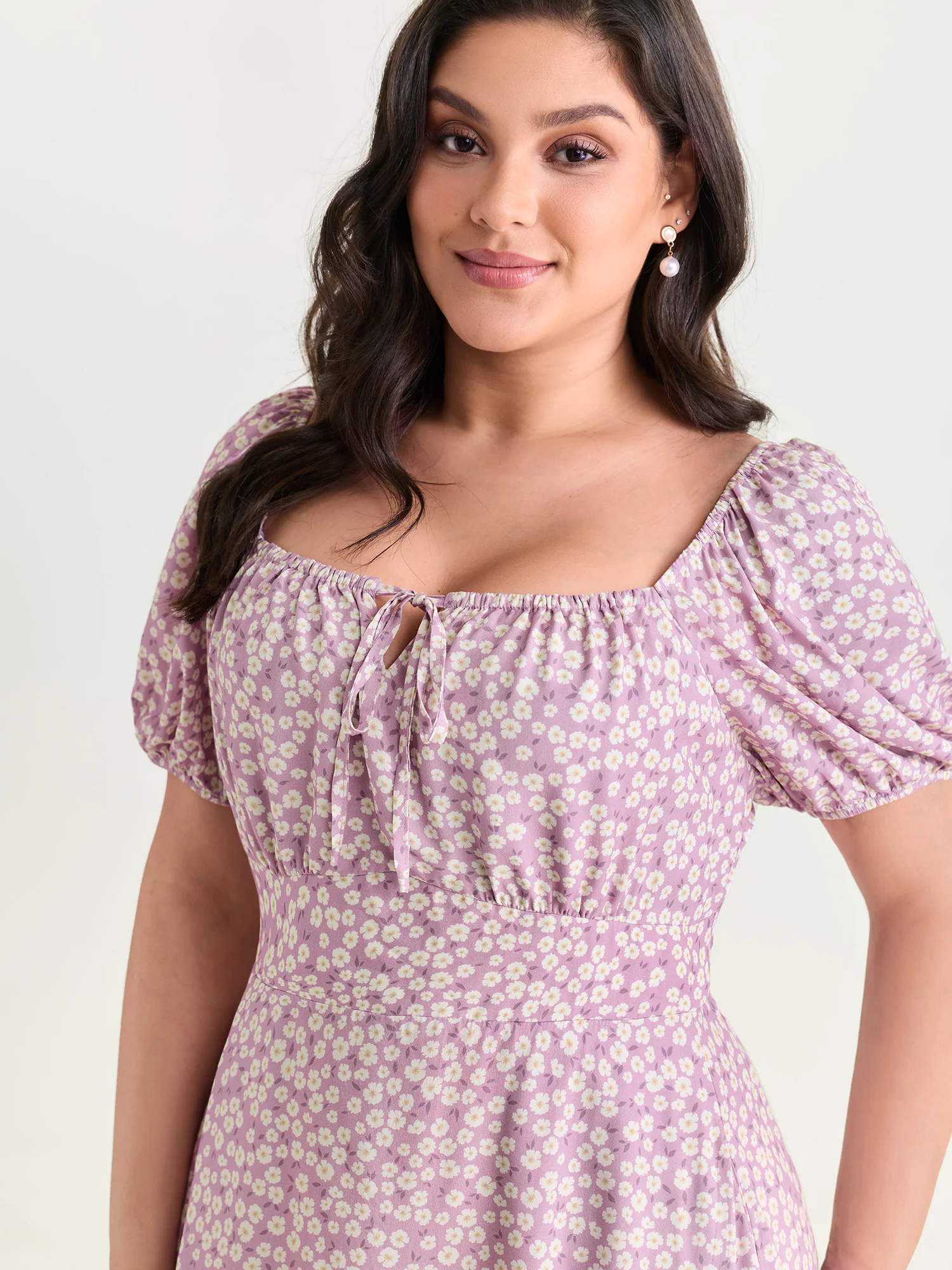 Ditsy Floral Print Cinched Waist Midi Dress - Image 2