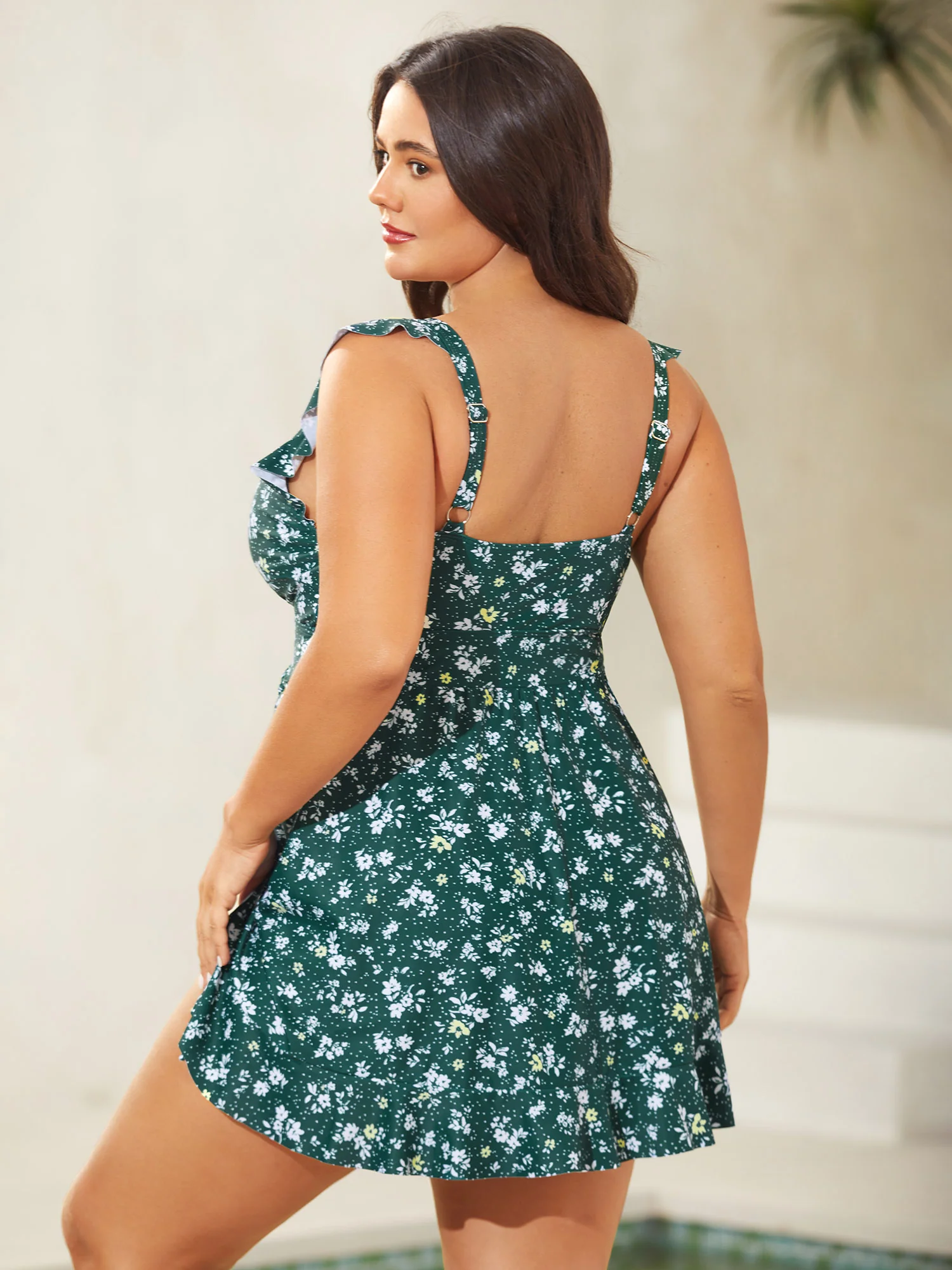 Ditsy Floral Print Drawstring Swim Dress - Image 2
