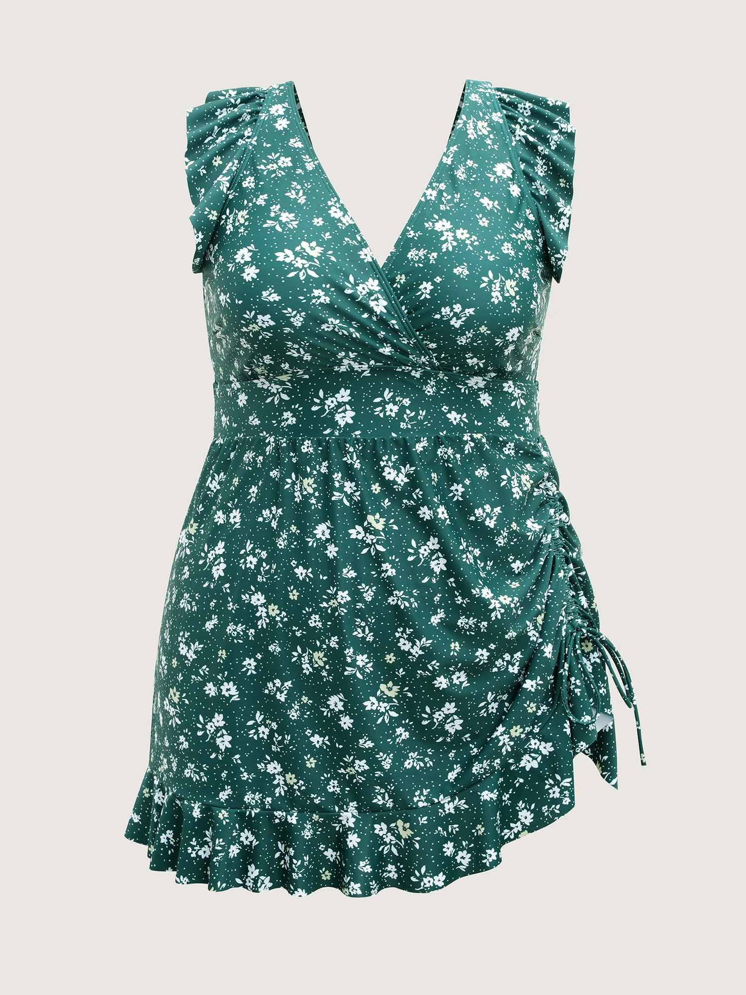 Ditsy Floral Print Drawstring Swim Dress - Image 8
