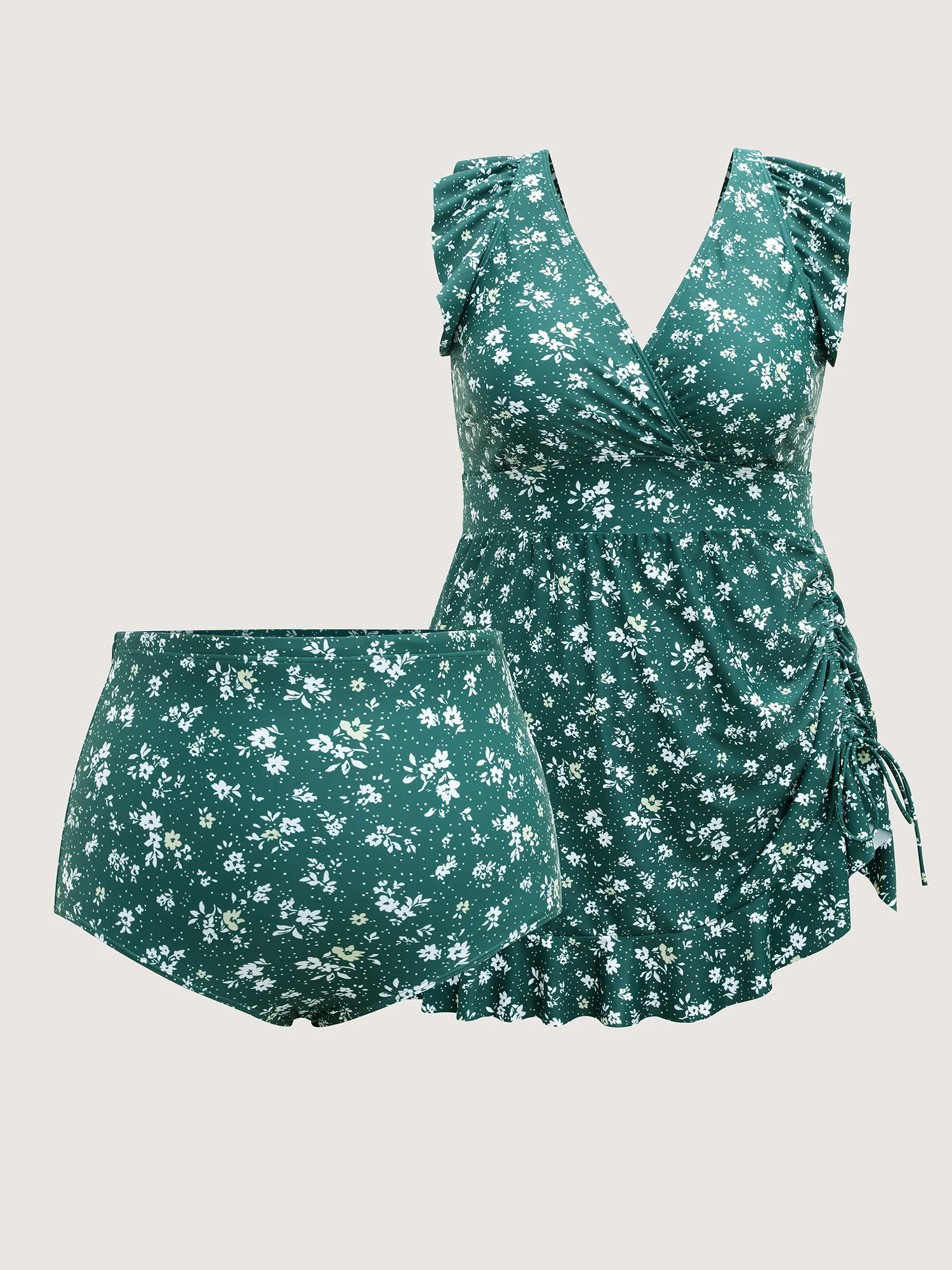 Ditsy Floral Print Drawstring Swim Dress - Image 9