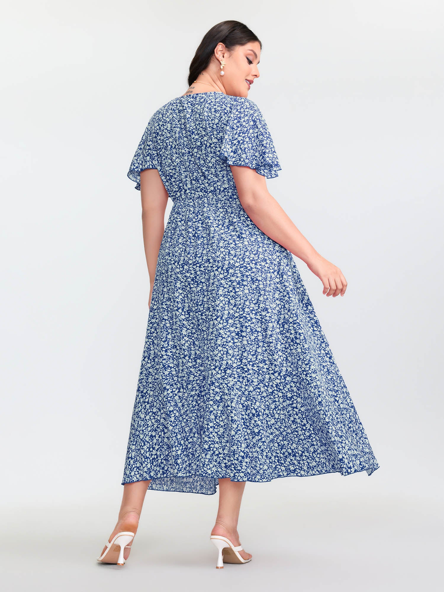 Ditsy Floral Print Flared Sleeve Maxi Dress - Image 11