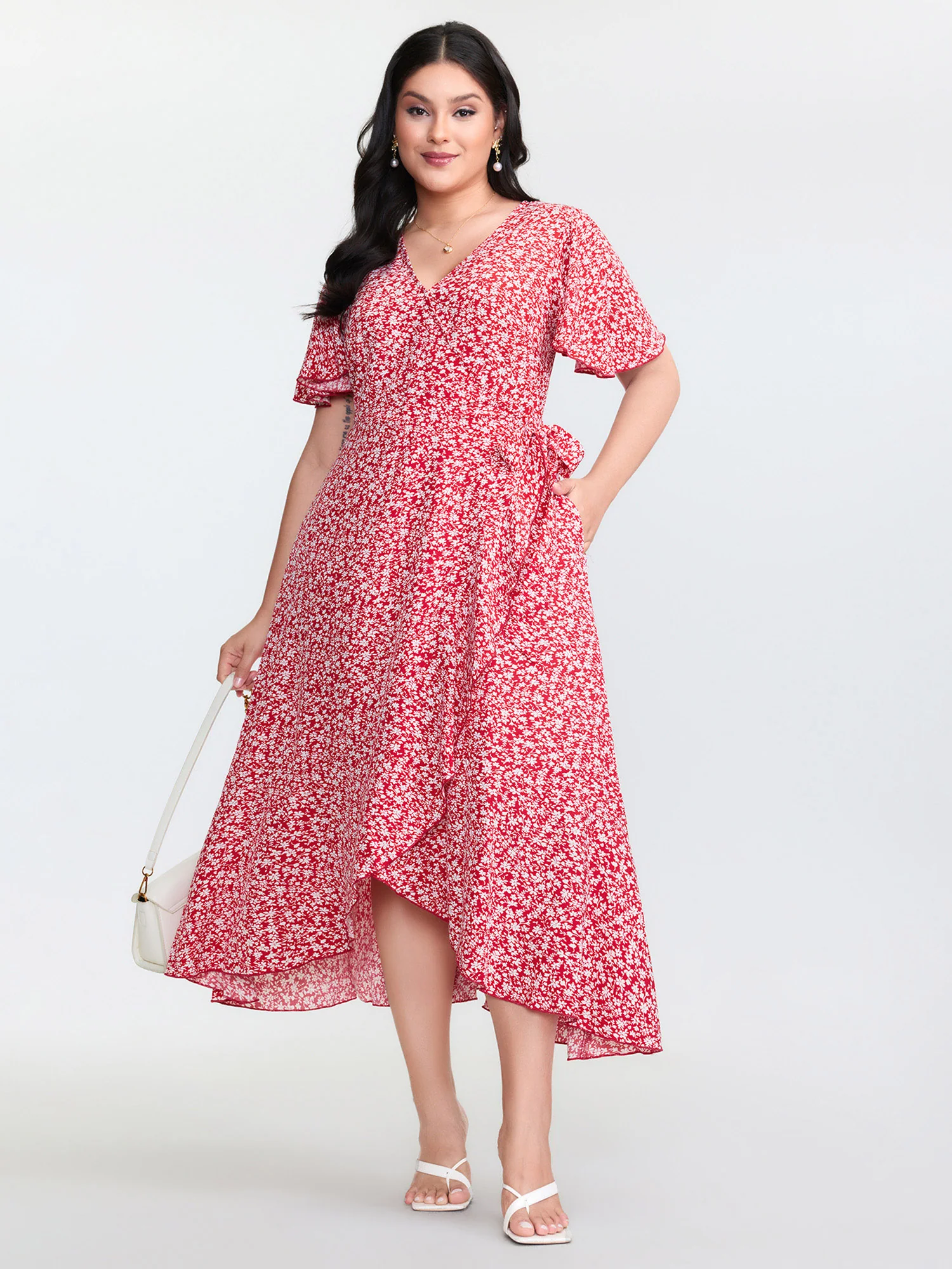 Ditsy Floral Print Flared Sleeve Maxi Dress - Image 3