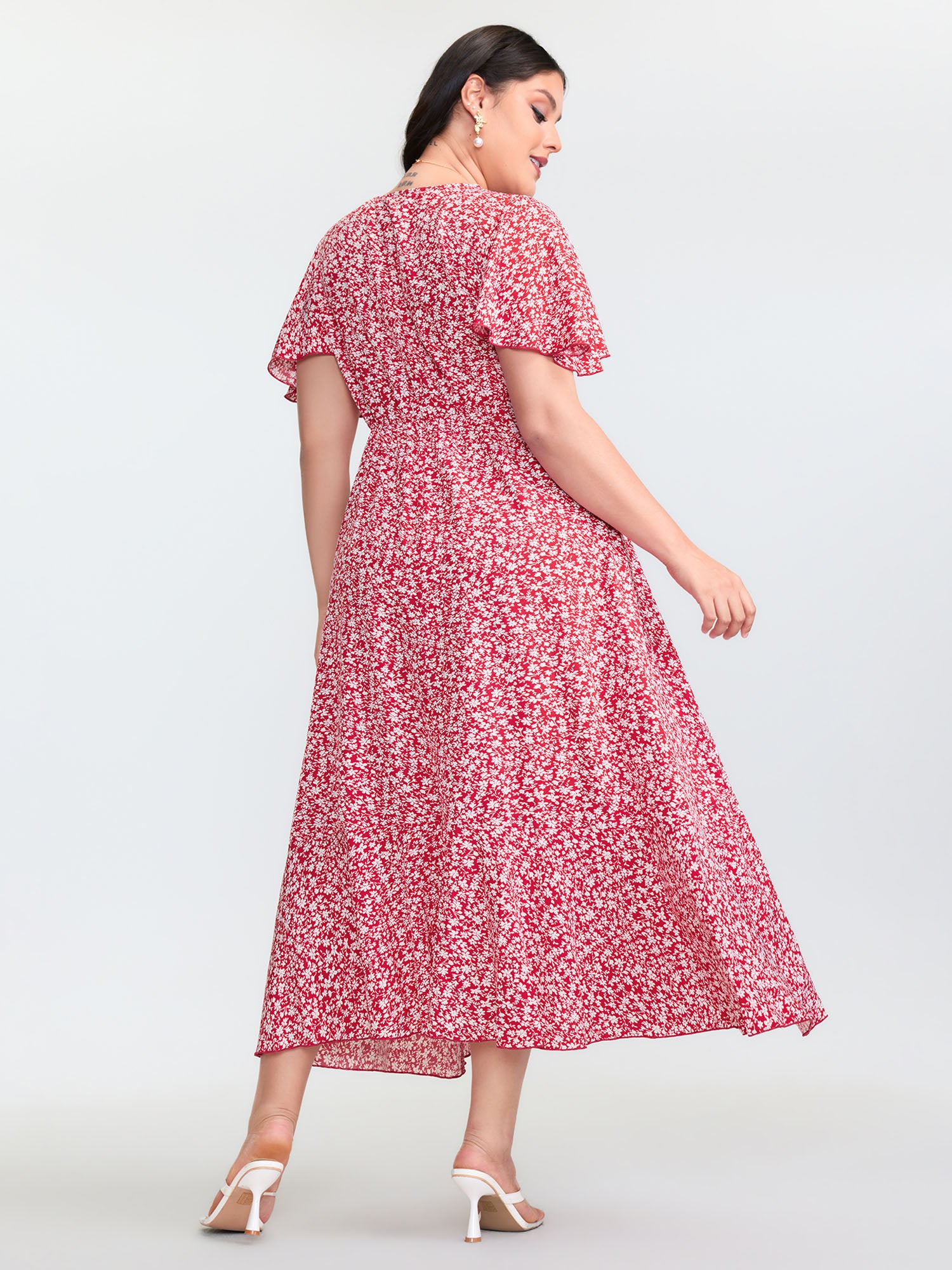 Ditsy Floral Print Flared Sleeve Maxi Dress - Image 4
