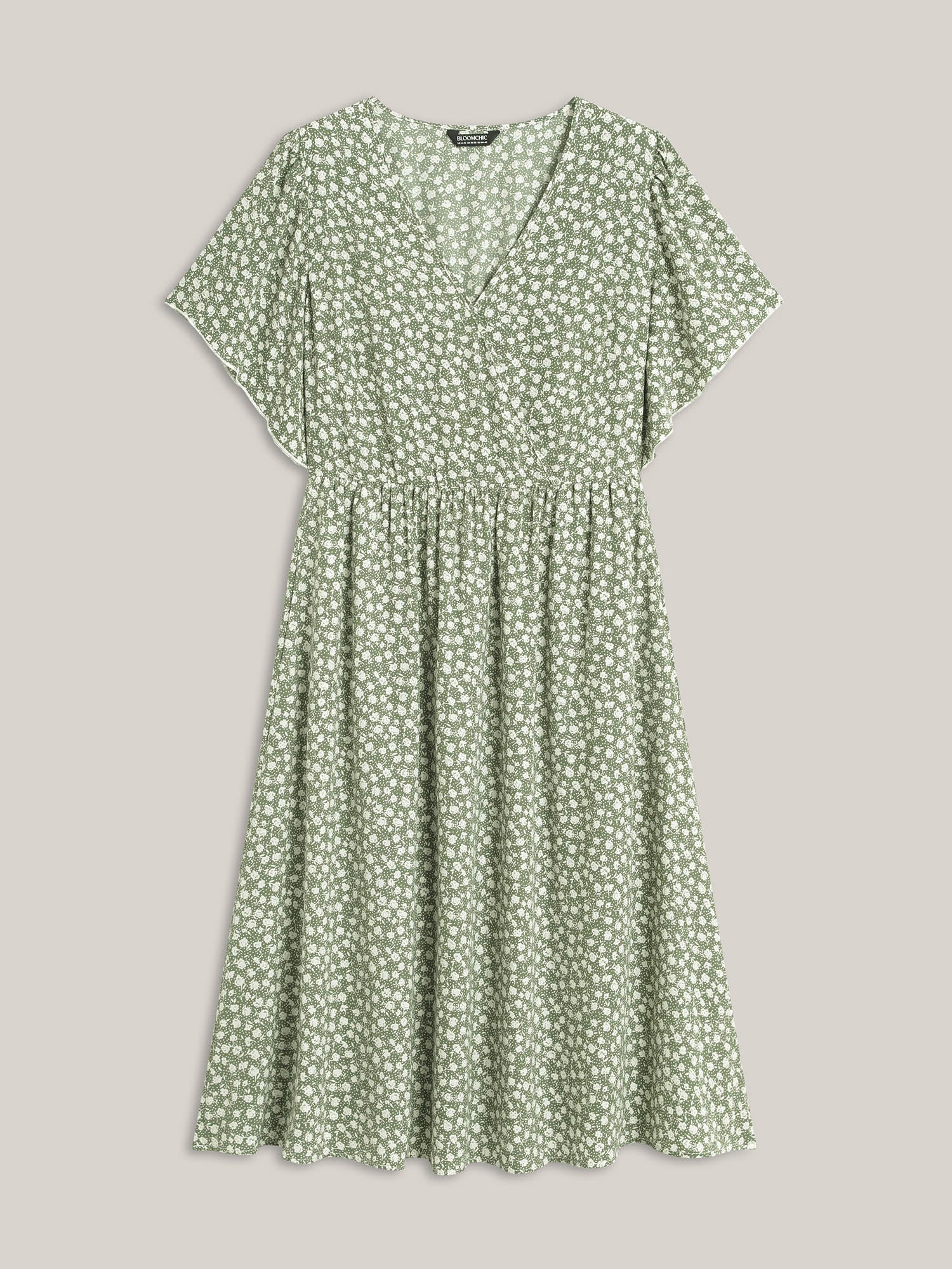 Ditsy Floral Print Flared Sleeve Midi Dress - Image 7