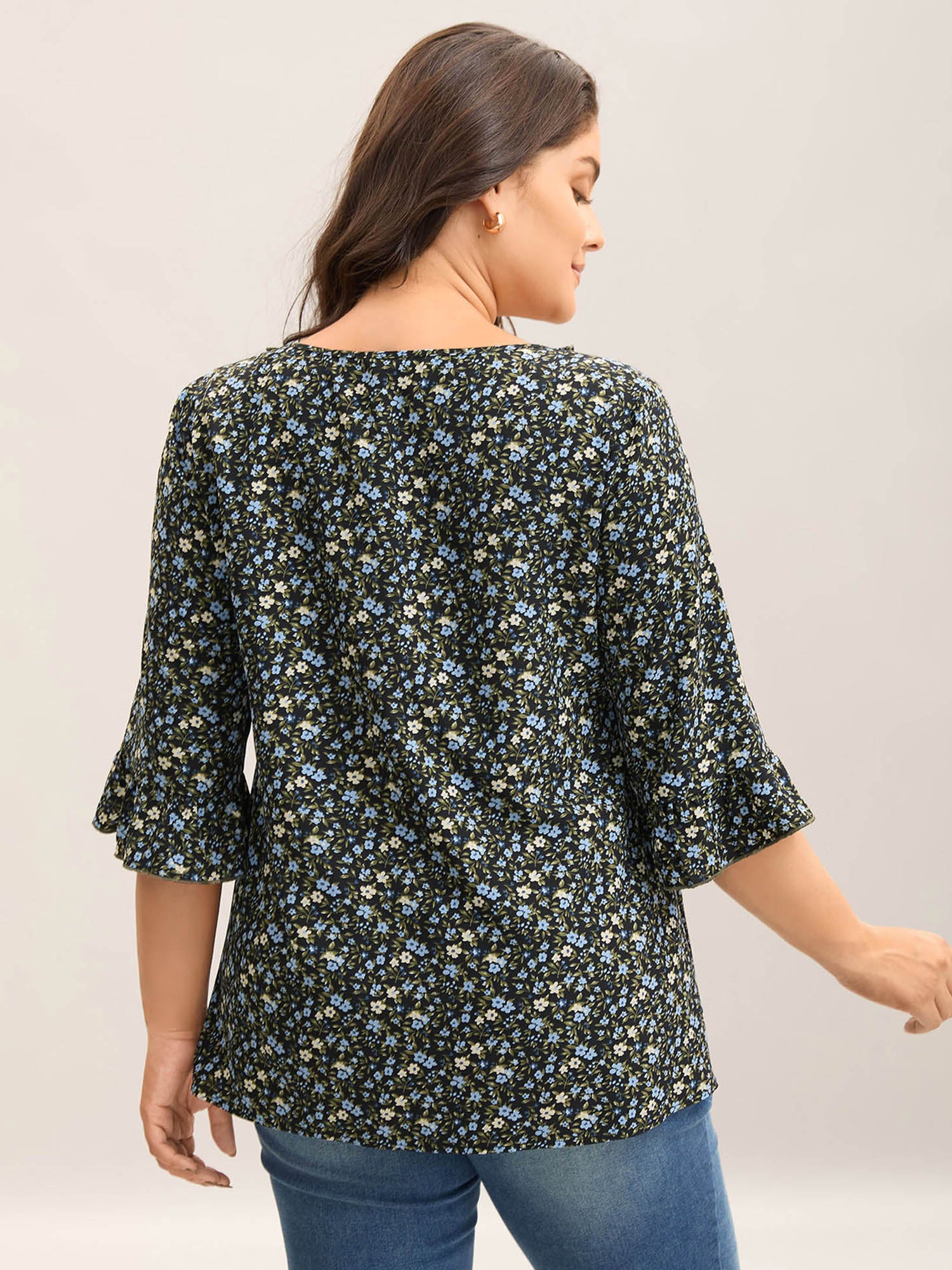 Ditsy Floral Print Frill Trim Blouse - Image 4
