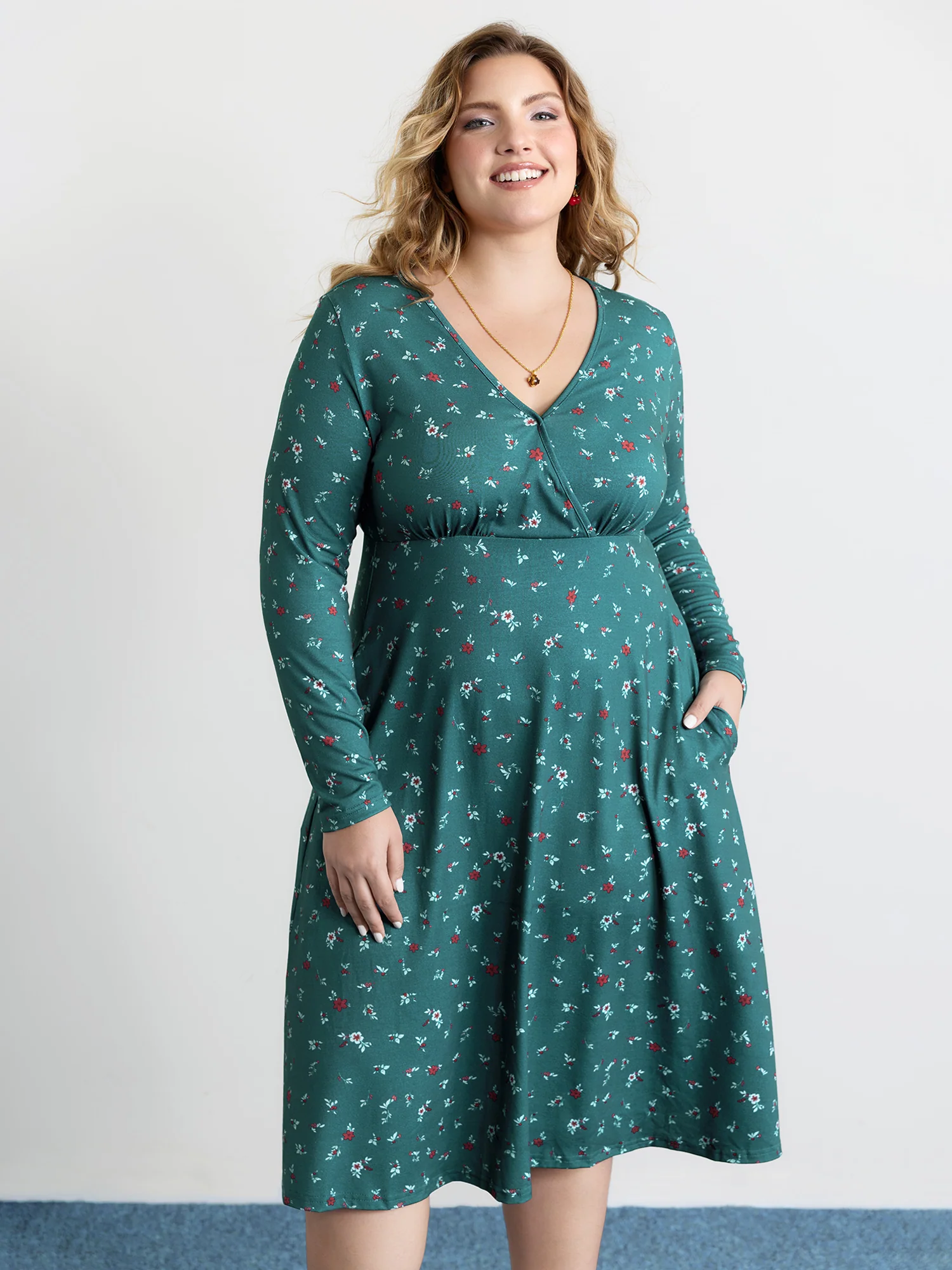 Ditsy Floral Print High Waist Midi Dress - Image 3