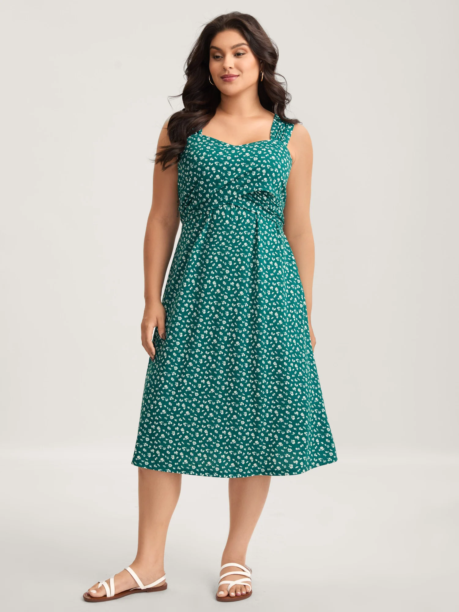Ditsy Floral Print Knit Pockets Midi Dress - Image 3