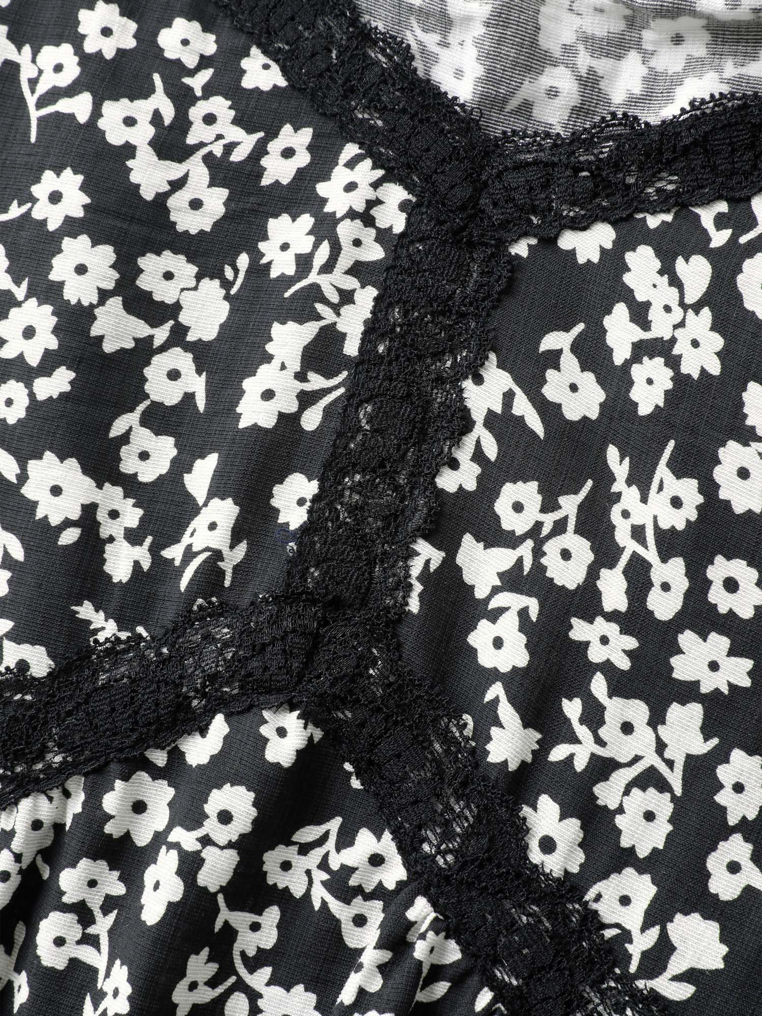 Ditsy Floral Print Lace Detail Midi Dress - Image 5