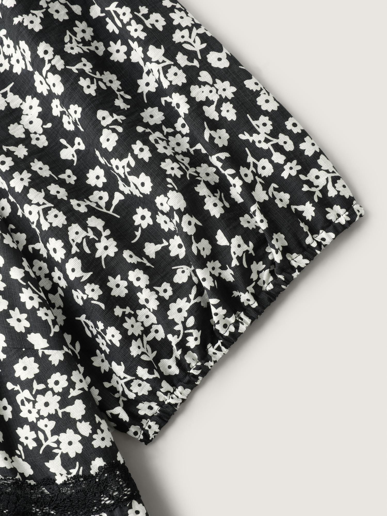 Ditsy Floral Print Lace Detail Midi Dress - Image 6