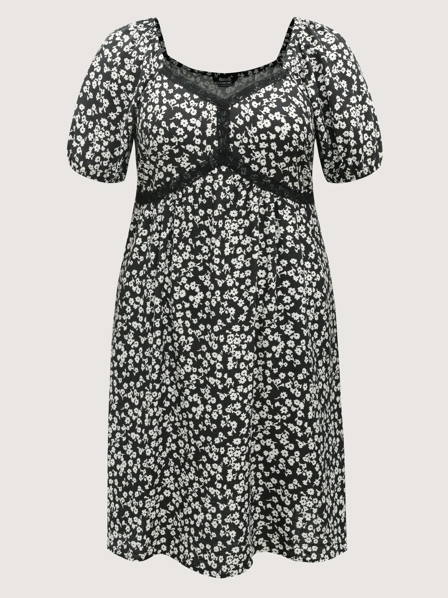 Ditsy Floral Print Lace Detail Midi Dress - Image 7
