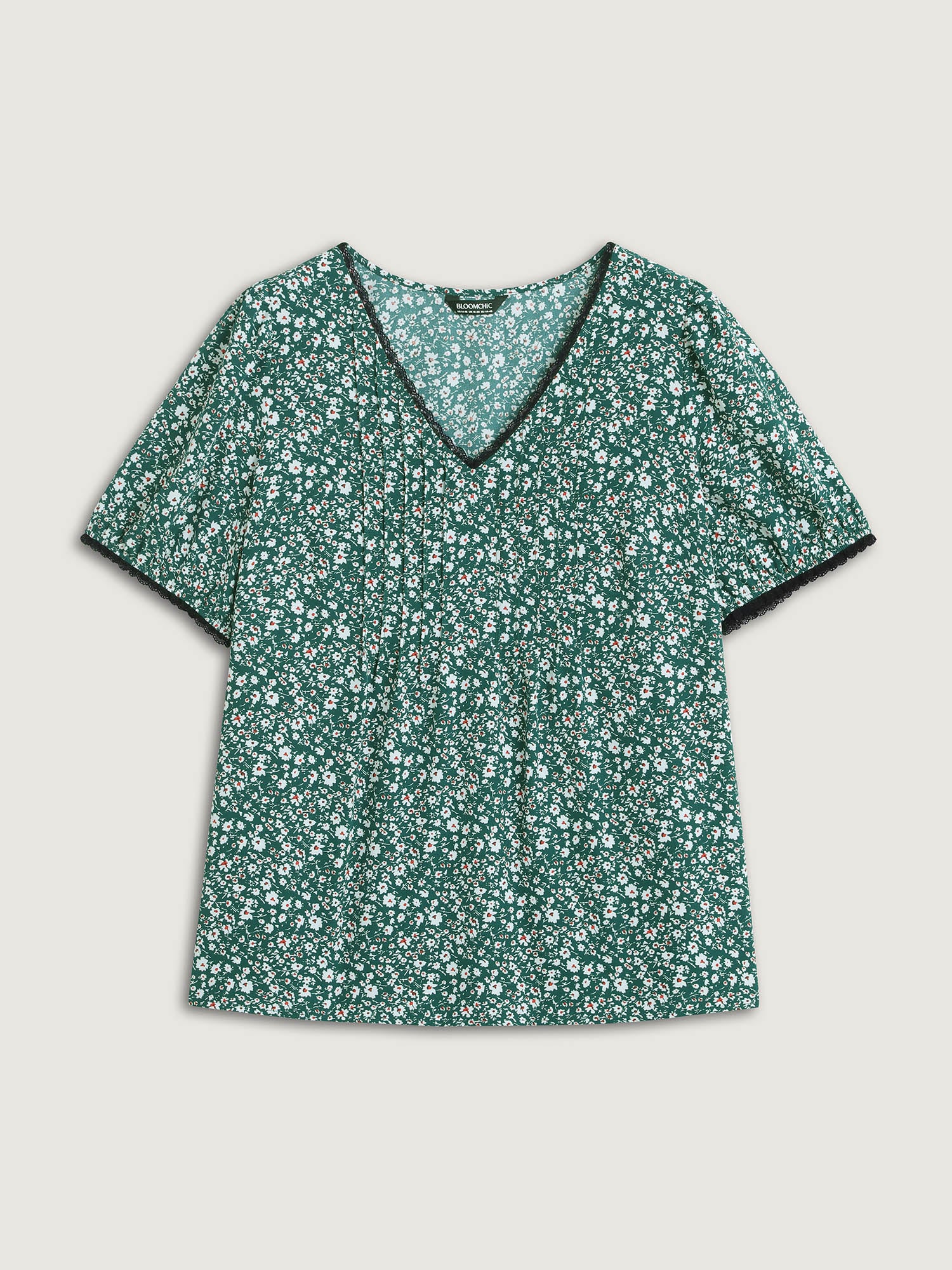 Ditsy Floral Print Lace Trim Blouse - Image 7