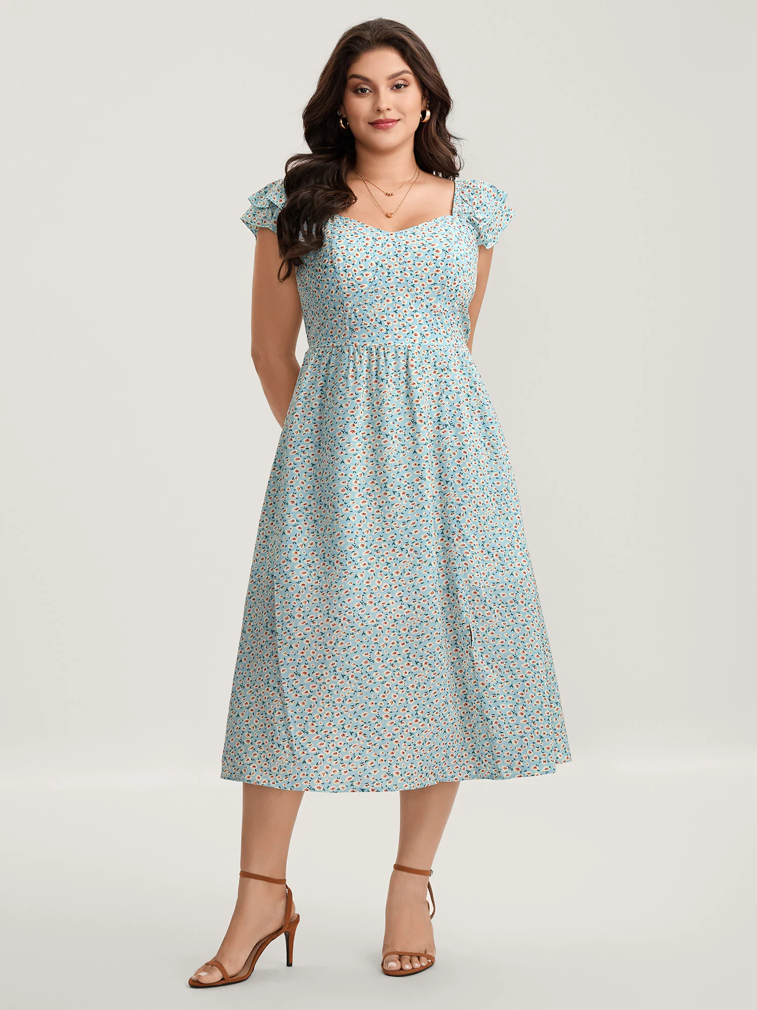 Ditsy Floral Print Layered Ruffle Midi Dress - Image 3