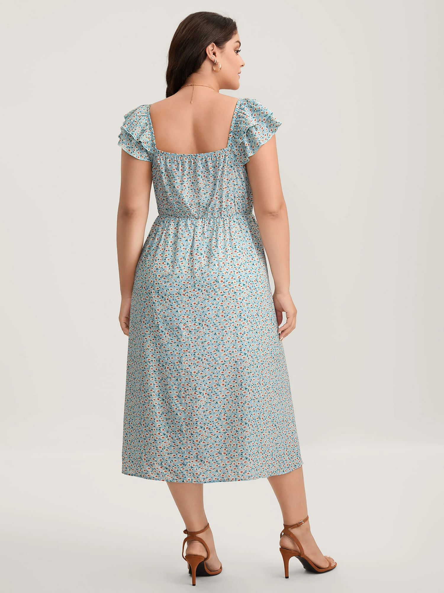 Ditsy Floral Print Layered Ruffle Midi Dress - Image 4