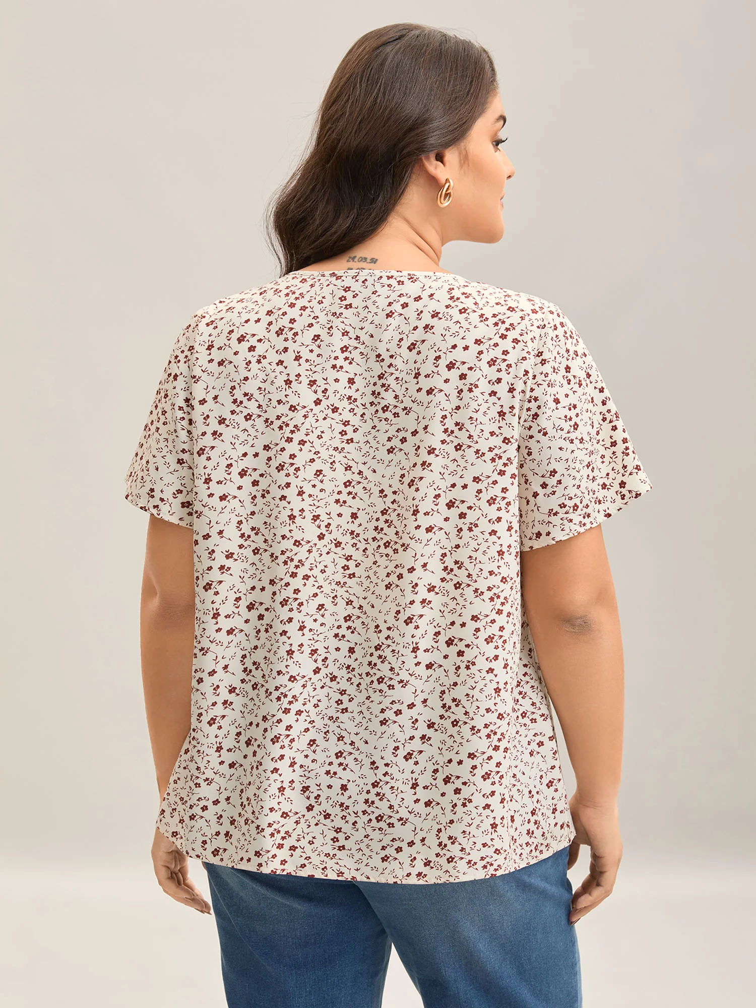 Ditsy Floral Print Lotus Leaf Sleeve Shirt - Image 4