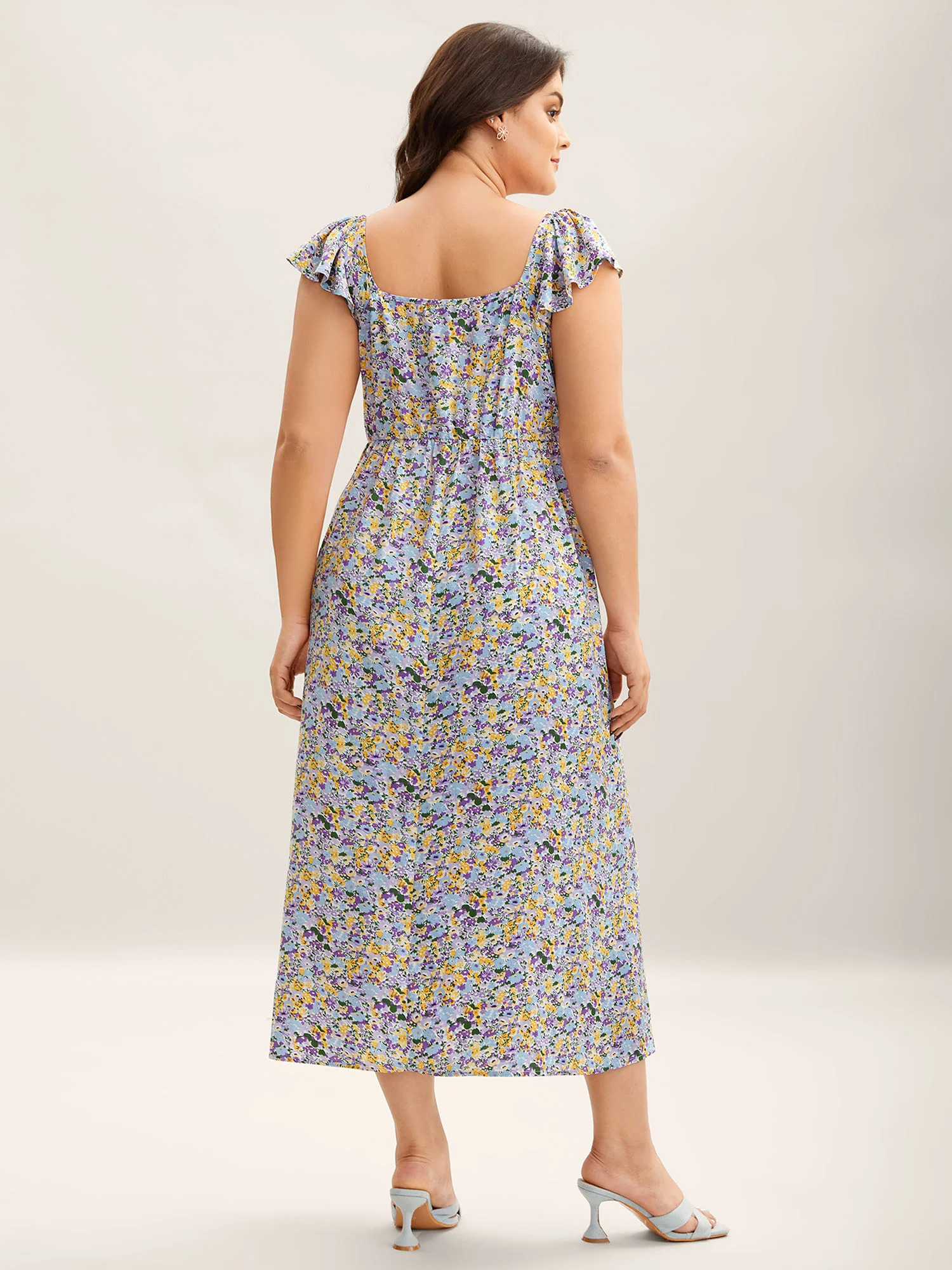 Ditsy Floral Print Neck Tie Midi Dress - Image 4