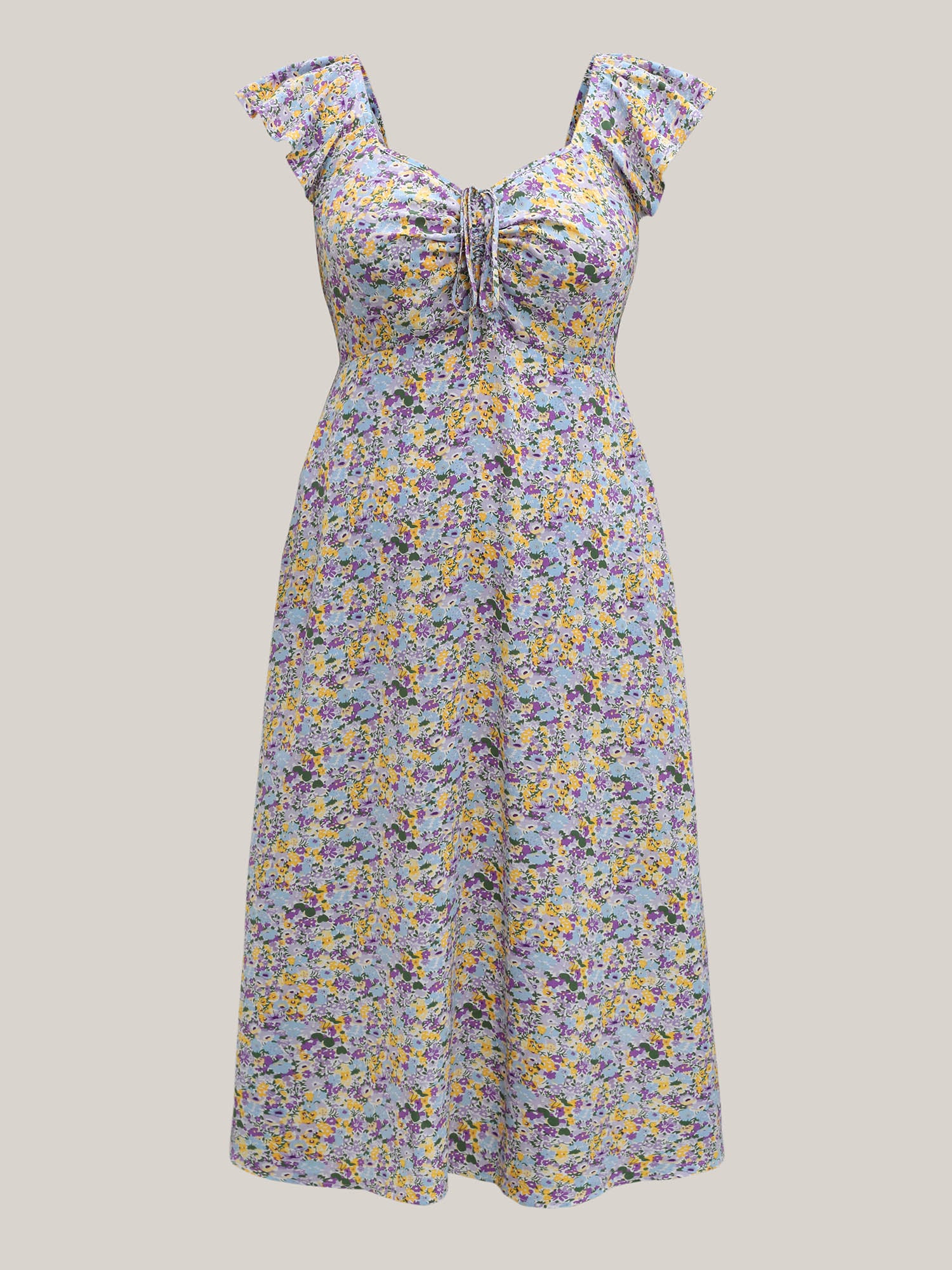 Ditsy Floral Print Neck Tie Midi Dress - Image 7
