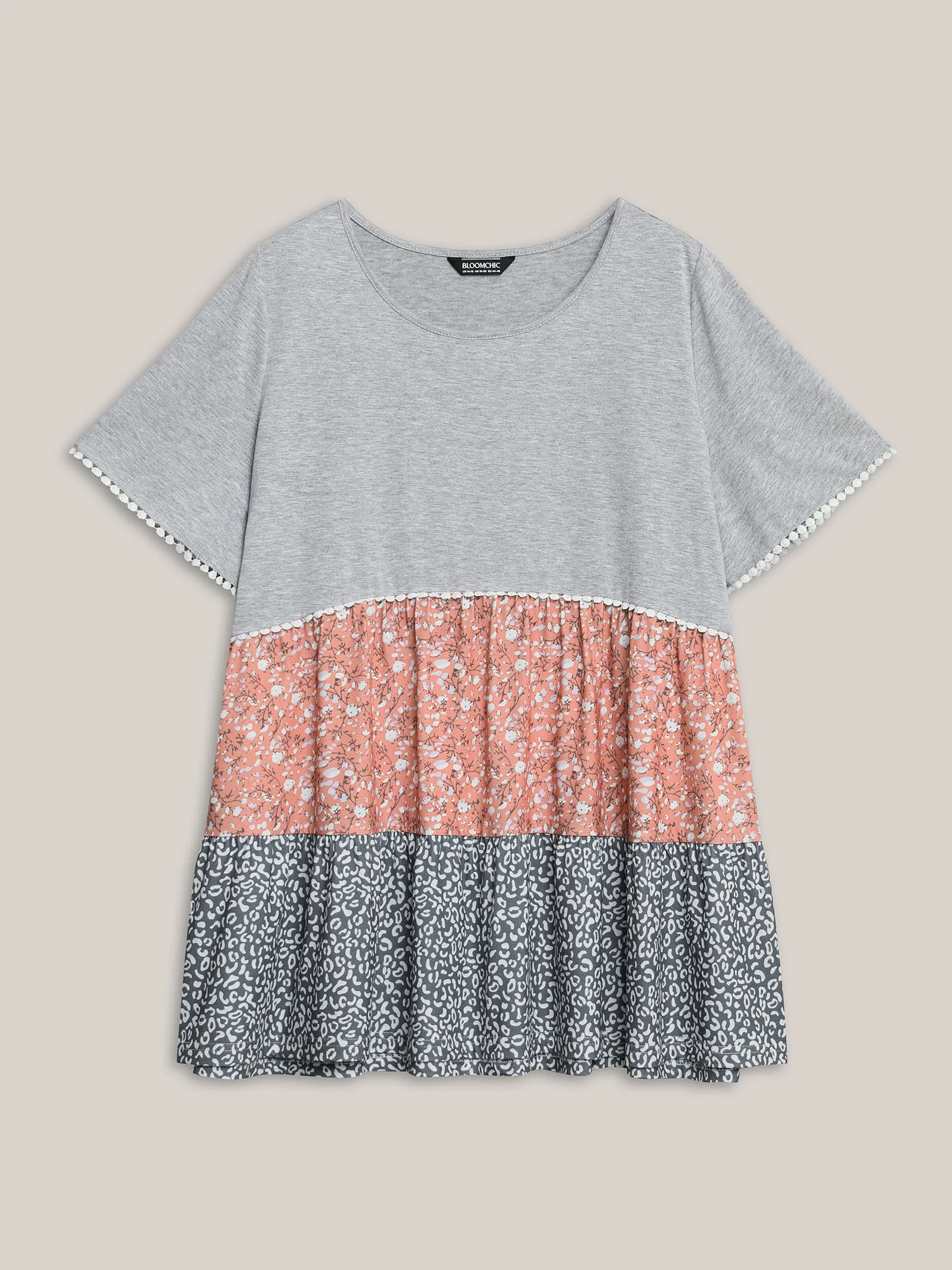 Ditsy Floral Print Patchwork Layered T-Shirt - Image 7
