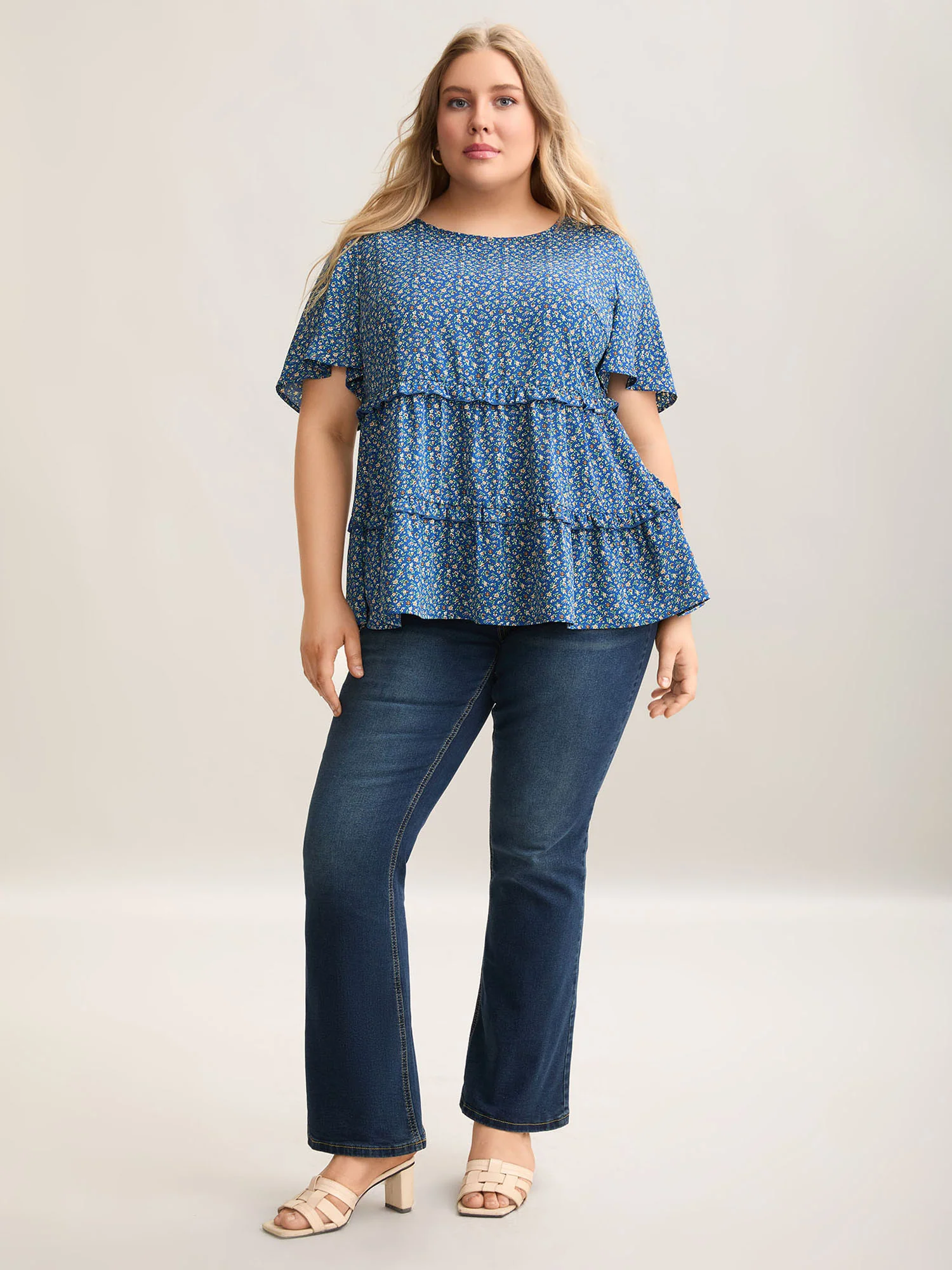 Ditsy Floral Print Ruffled Tiered Blouse - Image 2