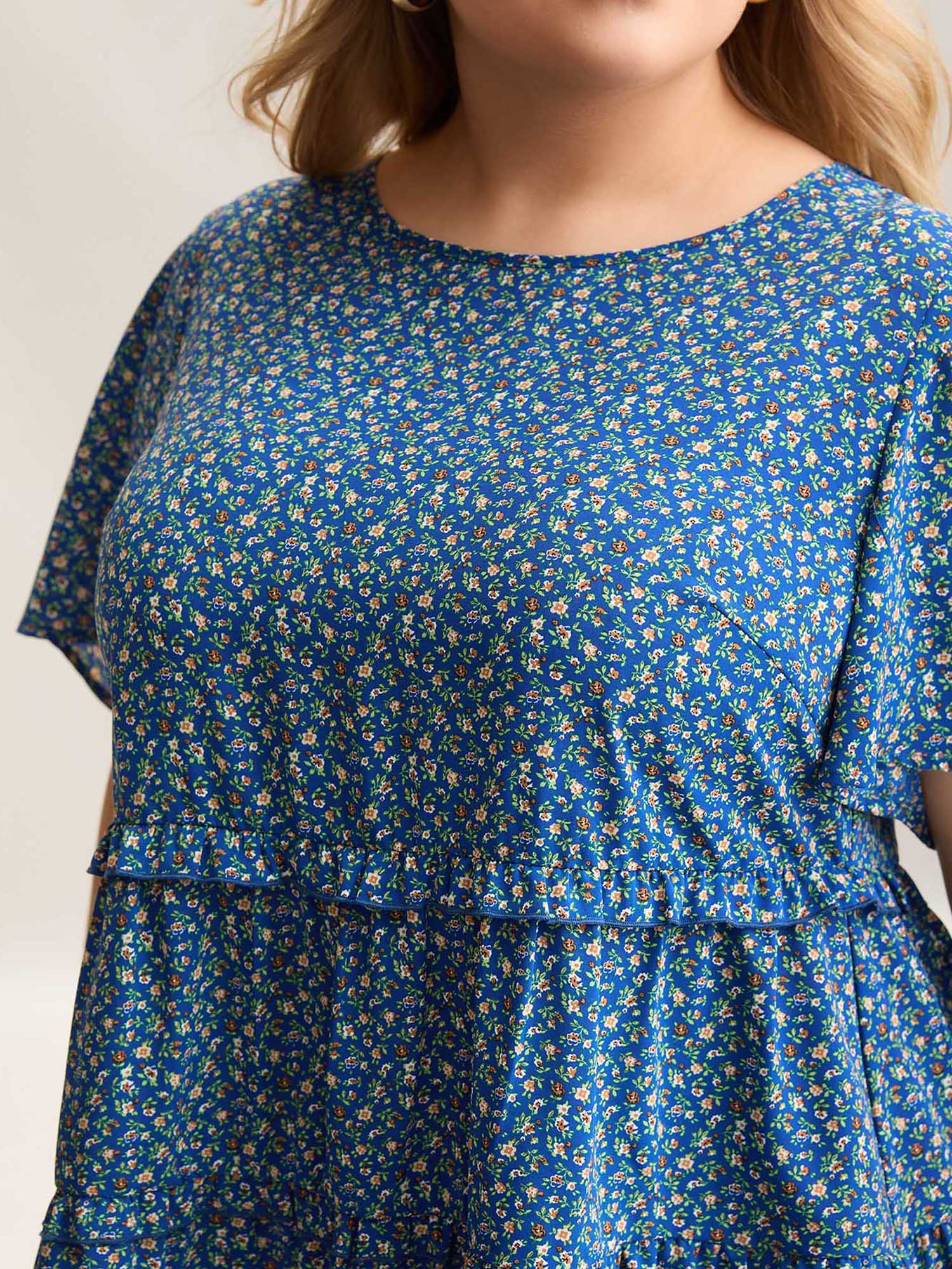 Ditsy Floral Print Ruffled Tiered Blouse - Image 5
