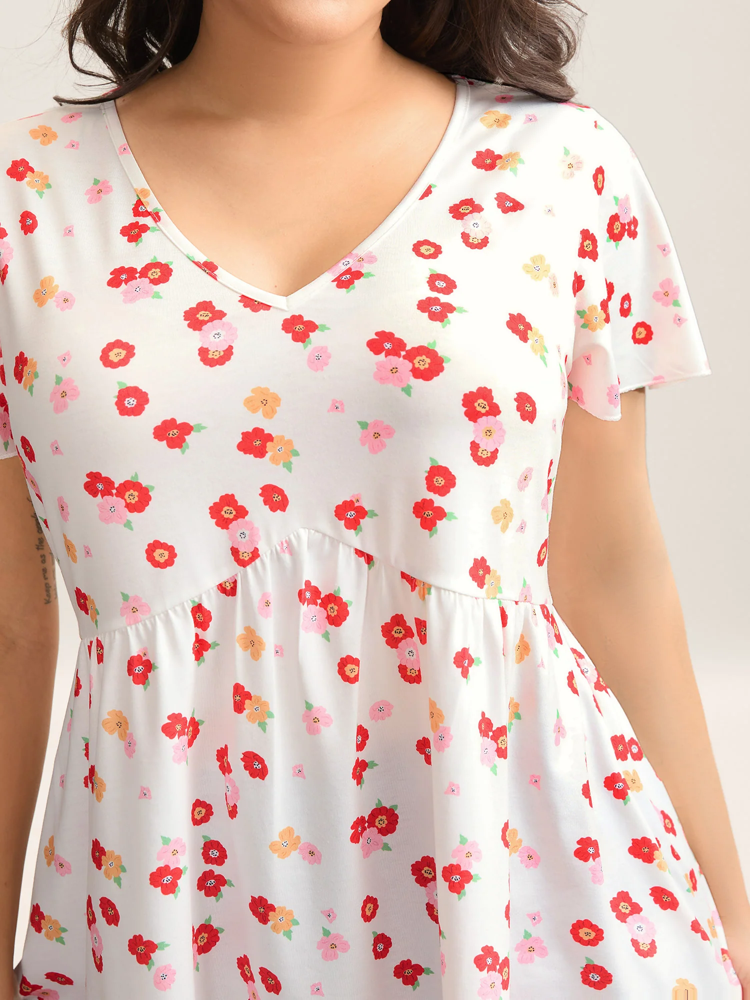Ditsy Floral Print Sheer Babydoll Top - Image 2