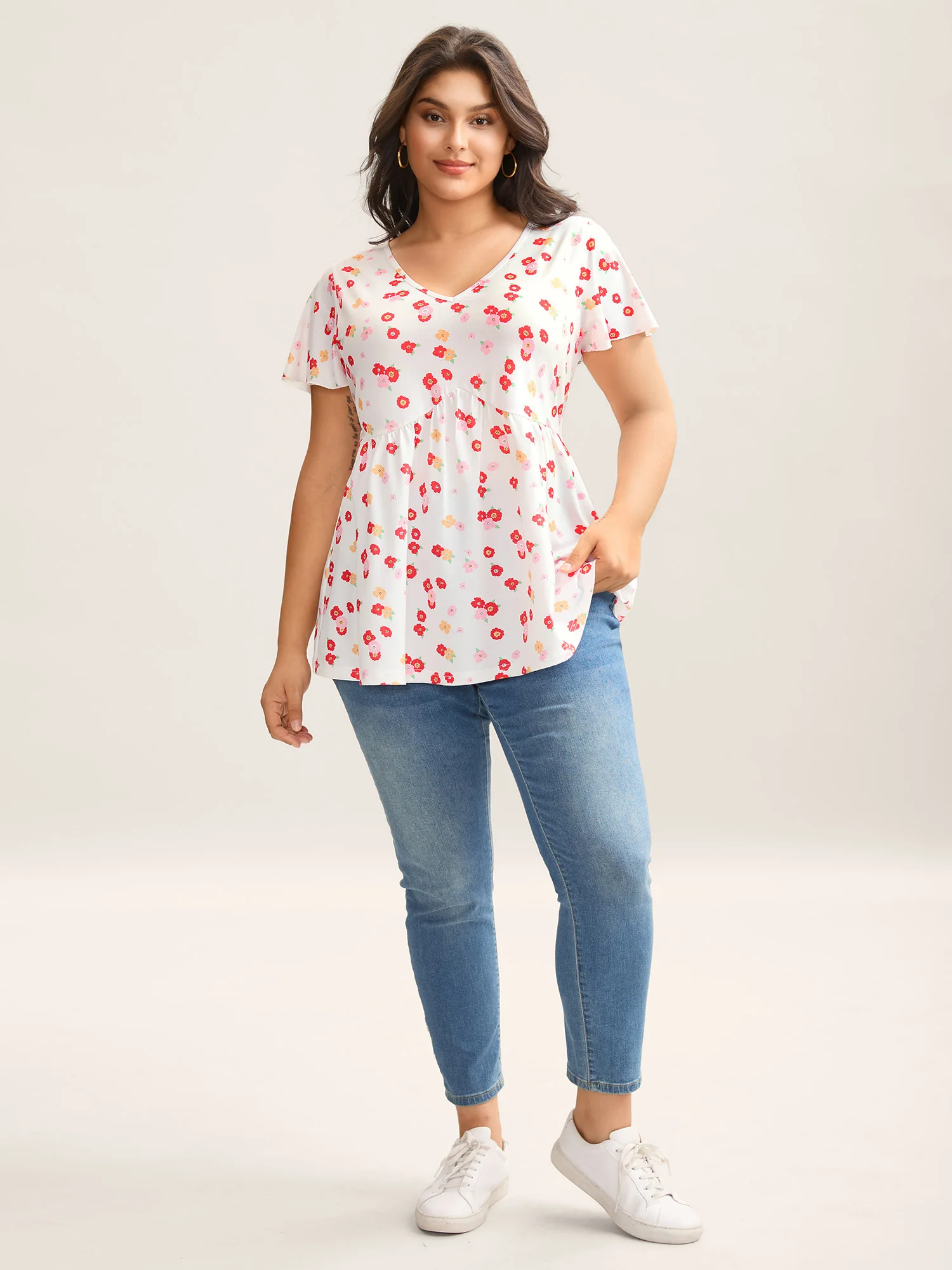 Ditsy Floral Print Sheer Babydoll Top - Image 3